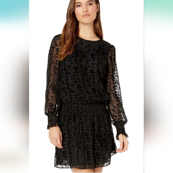 Parker Velvet Burnout Dress Carmindy Smocked Ruffle Floral Frill MEDIUM Black - Picture 4 of 5